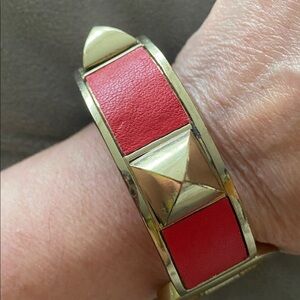 Red and Gold  SPIKED bracelet  WITH NON-FUNCTIONAL BOTTLE OPENER DESIGN